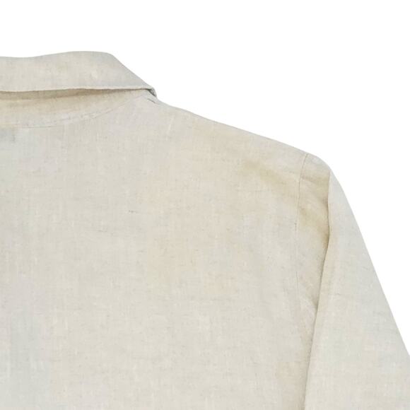 Richard Malcolm Shirt Womens Large Beige Boho Irish Linen Ruffle Trim Lace Top - Picture 10 of 13